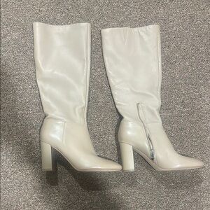 Marc Fisher Cream Heeled Boots Knee-High